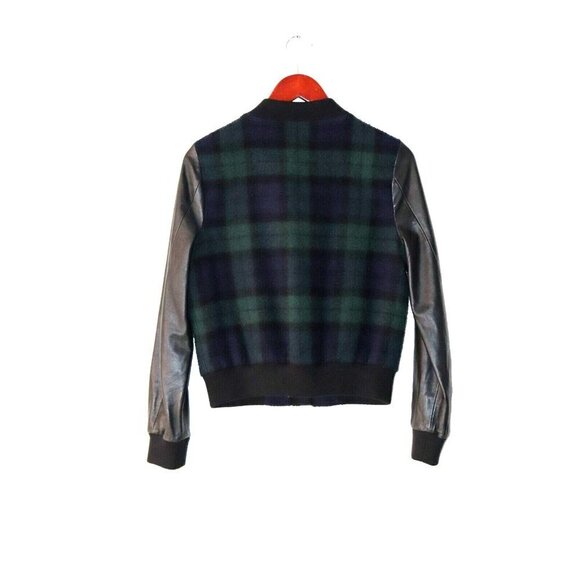Joe's Jeans Women's Small Black Green Varsity Jacket Plaid Leather Moto Bomber - Picture 9 of 9